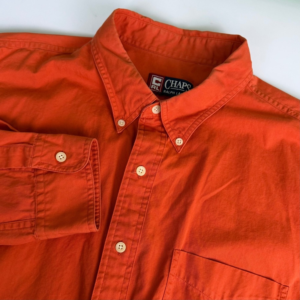 Chaps Ralph Lauren Mens XXL Shirt Orange Button Down Crest Logo Long Sleeve